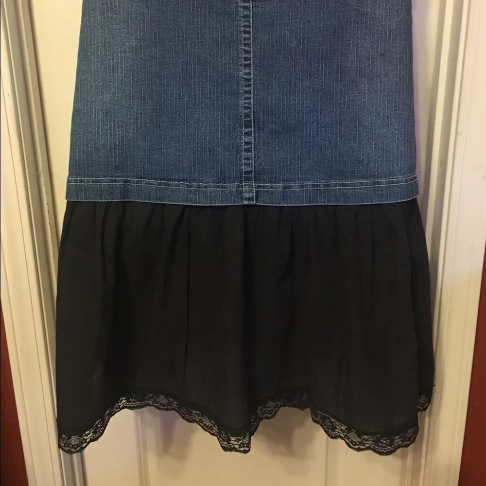 SOLD! Denim Skirt with Black Ruffled Bottom - Picture 6 of 7